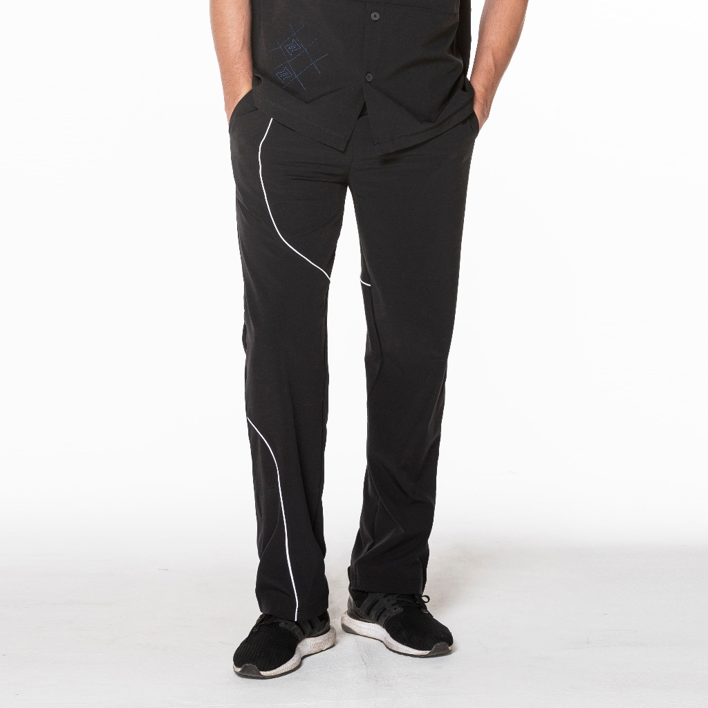 PLAY LOGS WOVEN PANTS กางเกงขายาว ขาปล่อย กุ๊นเส้นสีขาว