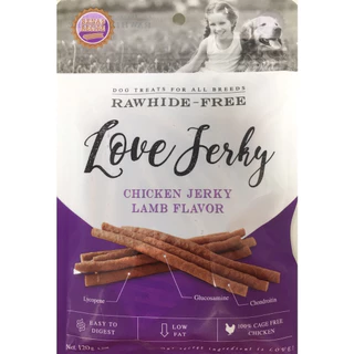 8975 LOVE JERKY LAMB / ขนมสุนัข ขนมหมา เจอร์กี้ สำหรับสุนัขรสเนื้อแกะ 120 กรัม ***1ถุง 39บาท