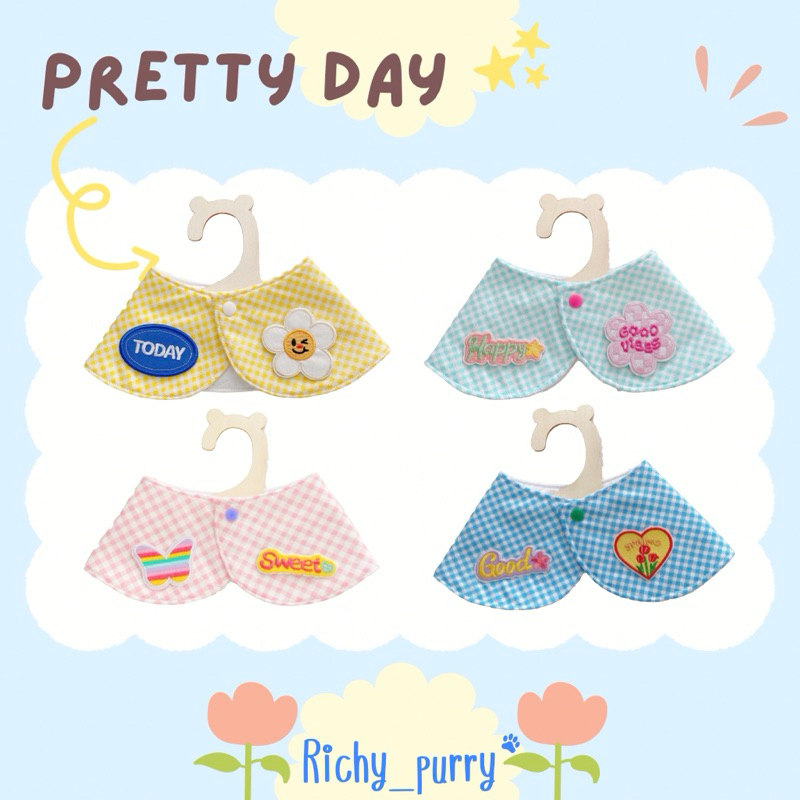 Pretty Day ผ้ากันเปื้อนสัตว์เลี้ยง ผ้าพันคอ น้องหมา น้องแมว ลายสก๊อตสีสันสดใส น่ารัก ลูกคุณ งาน hand made พร้อมส่ง