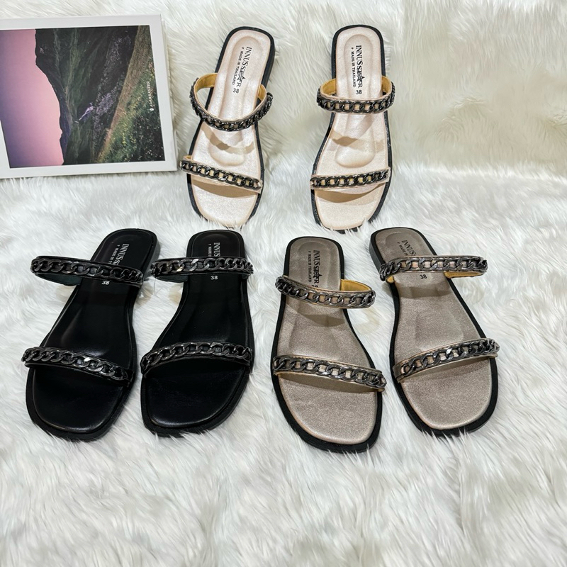 พร้อมส่ง!!รองเท้าแตะแฟชั่นผู้หญิงสวม 2 ตอนโซ่