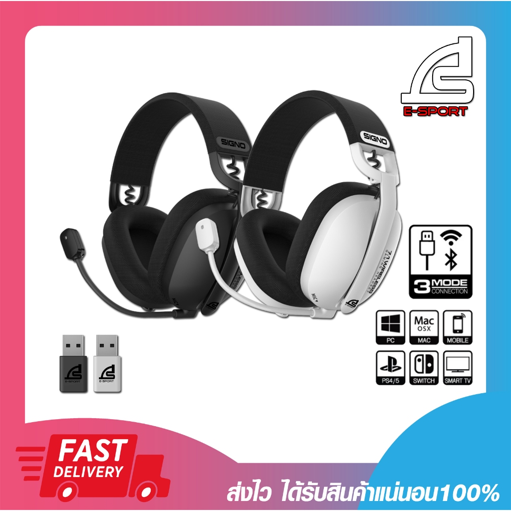 หูฟังเกมมิ่งไร้สาย Signo WP-601 Marlos Headphone Wireless / Bluetooth 7.1 Surround Black/White รับปร
