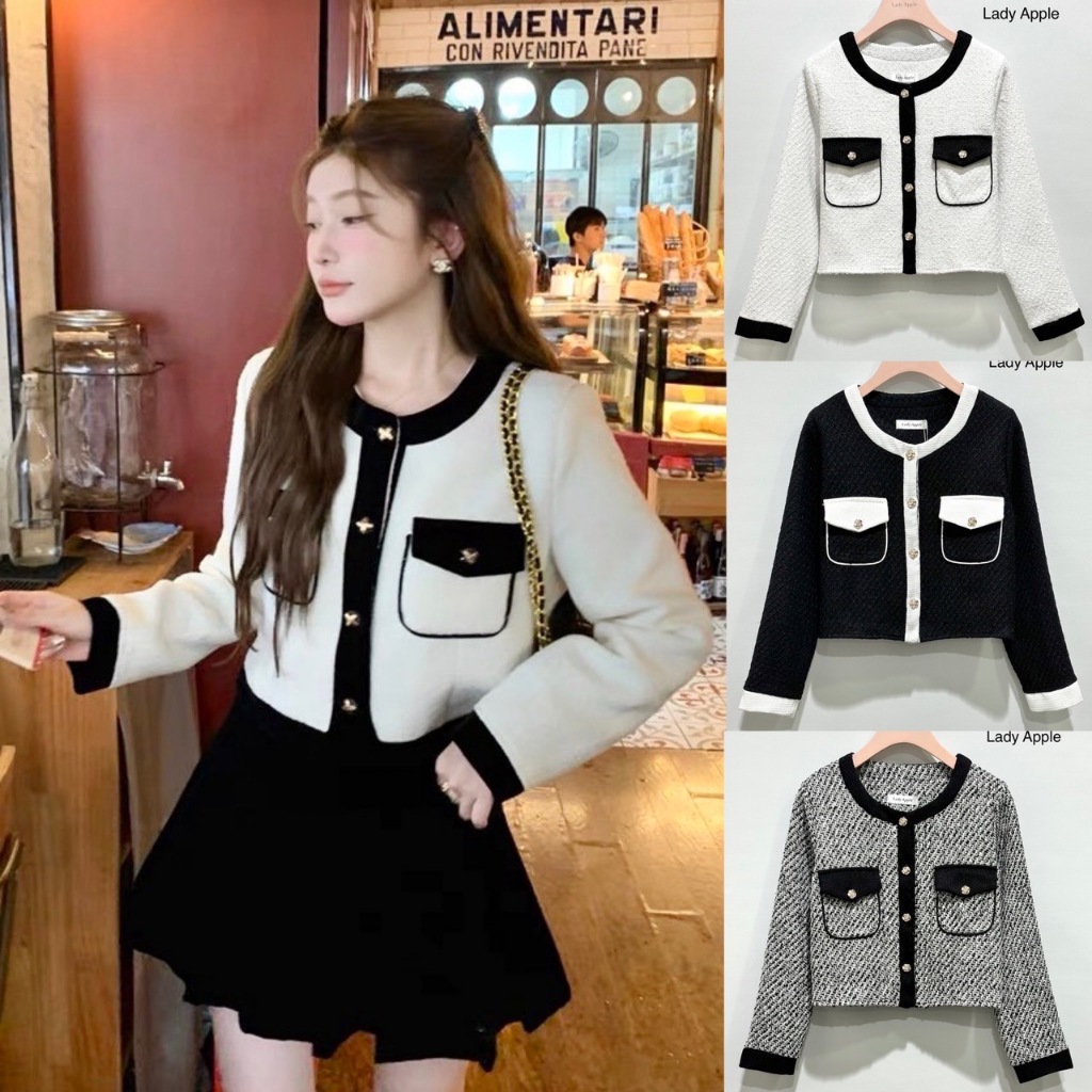 พร้อมส่ง เสื้อทวีตสไตล์ลูกคุลน่ารักมาก เสื้อคลุมผ้ามวิตใส่ออกงาน