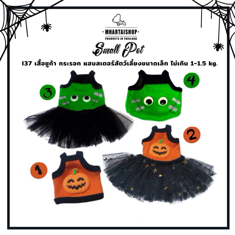 I37 เสื้อสัตว์เลี้ยงขนาดเล็ก ลาย 🧟‍♂️แฟร็งกิน กับฟักทอง ฮาโลวีน 🎃ชูก้า กระรอก กระแต แฮมสเตอร์ แกร็สบี้ เมียแคท แพรี่ด๊อก