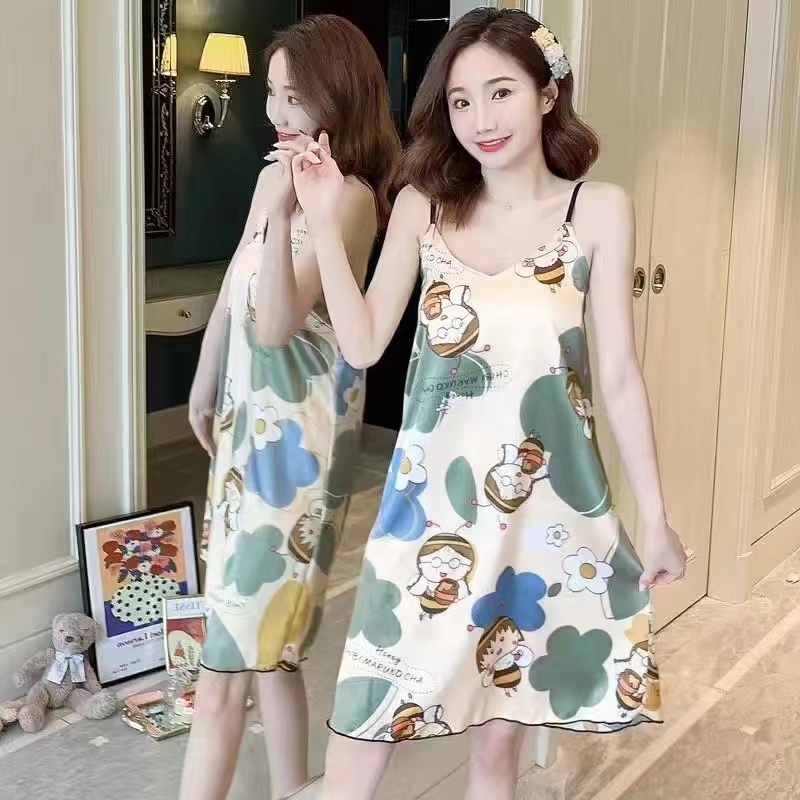 052 ชุดนอนกระโปรงสายเดี่ยว สไตล์เซ็กซี่ มีฟองน้ำ ชุดนอนผู้หญิง พร้อมส่ง - รูปที่ 6