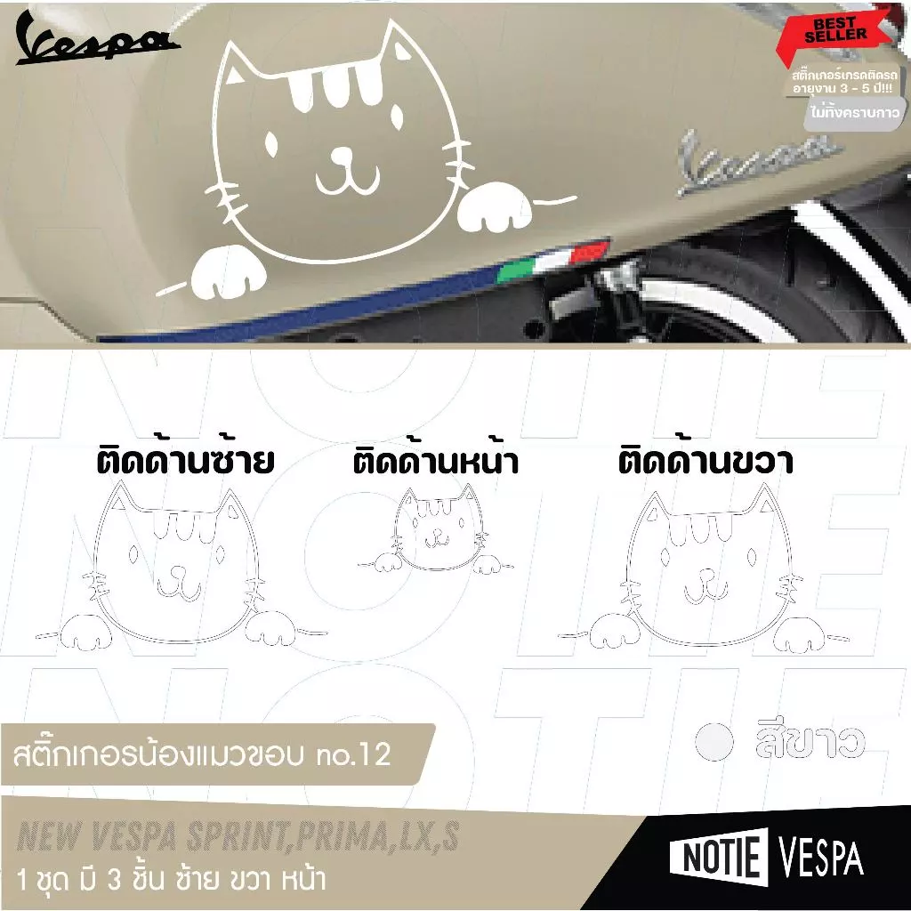 สติ๊กเกอร์น้องแมวเกาะขอบ Vespa ทุกรุ่น thumbnail 8