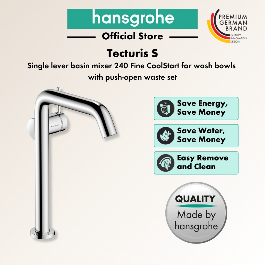hansgrohe Tecturis S ก๊อกผสมอ่างล้างหน้าแบบก้านโยก 240 มม. รุ่น Fine สะดืออ่างแบบ Push-open รุ่น HG73370007