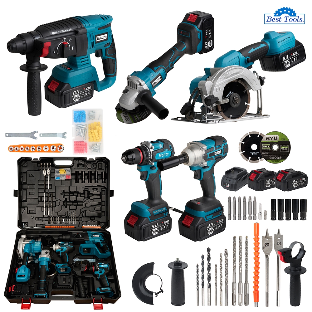 (แพ็ค5) MOLITA สว่านไร้สาย 299V +เครื่องเจียร์ไร้สาย + สว่านโรตารี่+บล็อกแบตเตอรี่+ เลื่อยวงเดือนไร้สาย แบตเตอรี่ 2 ก้อน