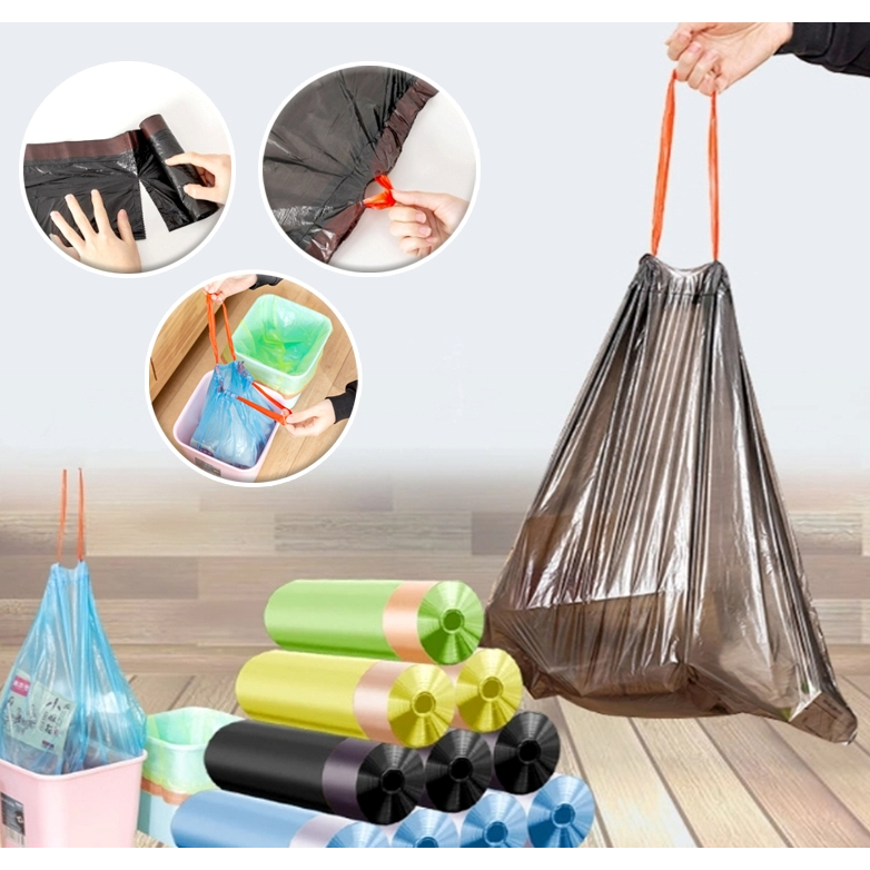 #CC09 ถุงขยะพกพา แบบม้วน ถุงพลาสติก ขนาด 45 x 50 ซม จำนวน1ม้วน Drawstring garbage bag