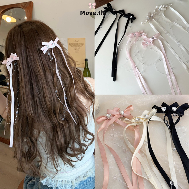 ในไทย-พร้อมส่ง✨กิ๊บหนีบผม ริบบิ้นโบว์ น่ารักหวาน y2kสไตล์เกาหลี นักเรียนสำหรับผู้หญิง สําหรับมัดผมหางม้าน-Move