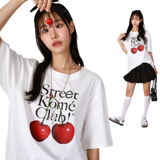 kome.offi เสื้อยืดโอเวอร์ไซส์ รุ่น street cherry t-shirt