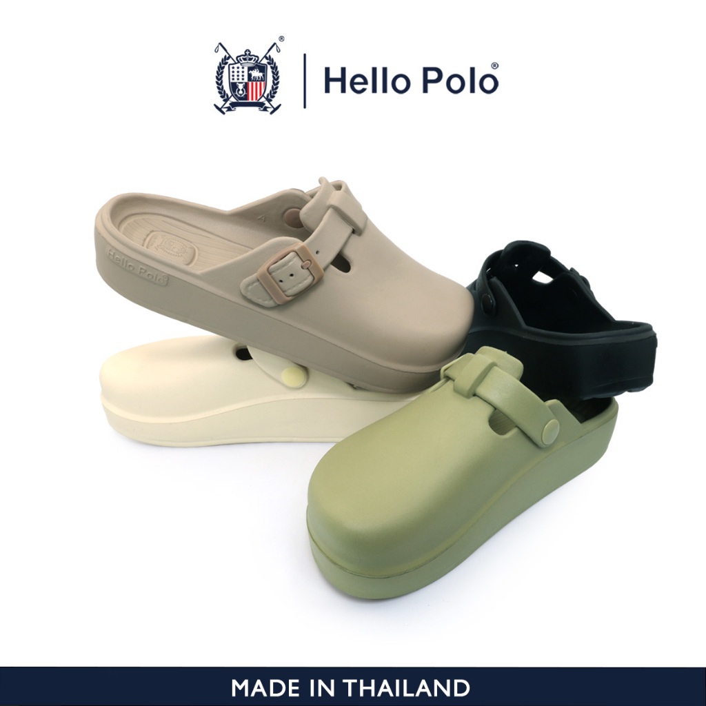 Hello Polo รองเท้ารัดส้นผู้หญิง รองเท้าหัวโตแฟชั่น พื้นหนา กันลื่น ทนต่อการสึกหรอ รองเท้าแตะนุ่ม สไตล์ครีม ลำลอง HP8036