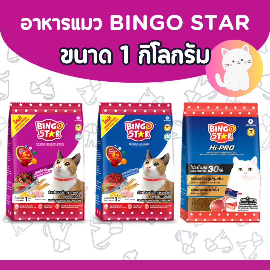 [4แบบ] อาหารแมว ราคาถูก ชนิดเม็ด บิงโกสตาร์ Bingo star ขนาด 1 kg