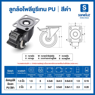 ขายส่ง ลูกล้อ โพรียูรีเทน PU สีดำ ล้อรถเข็น มี 5 แบบ มีขนาด 1.5 นิ้ว และ 2 นิ้ว รถเข็น ล้อยาง