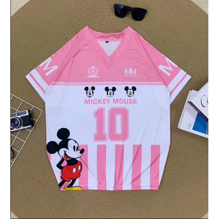 ( M5 ) เสื้อยืดผ้าไมโคร คอวีไขว้ ลายมิ๊ก เลข10 L-3XL