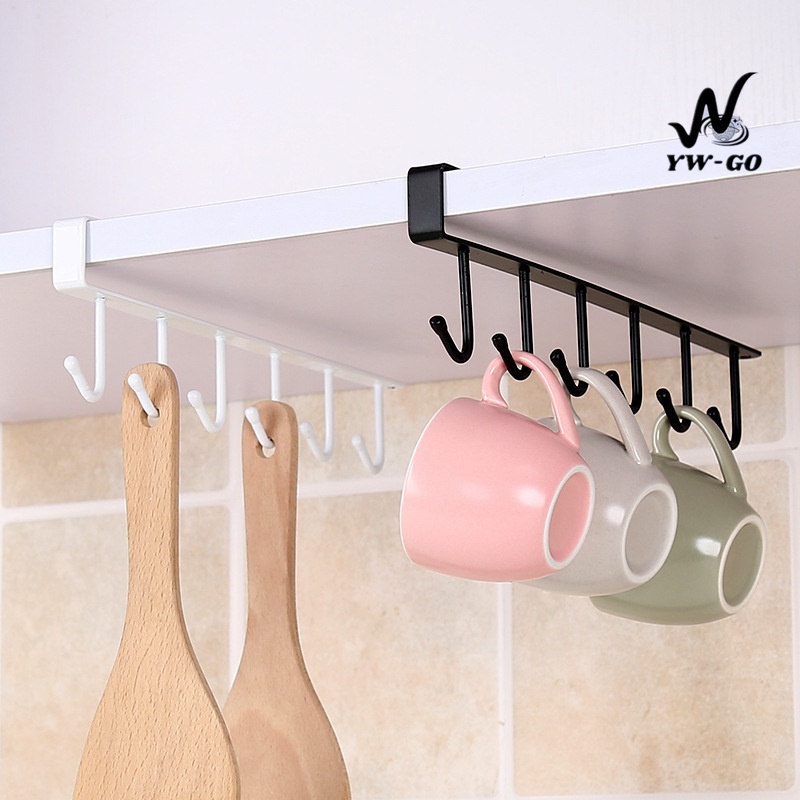 ตะขอถ้วย ตะขอเหล็กอเนกประสงค์ แขวนของ 6 อัน เพียงแขวนเสียบกับฐานชั้นของตู้ครัว ตู้แขวนลอย G2736