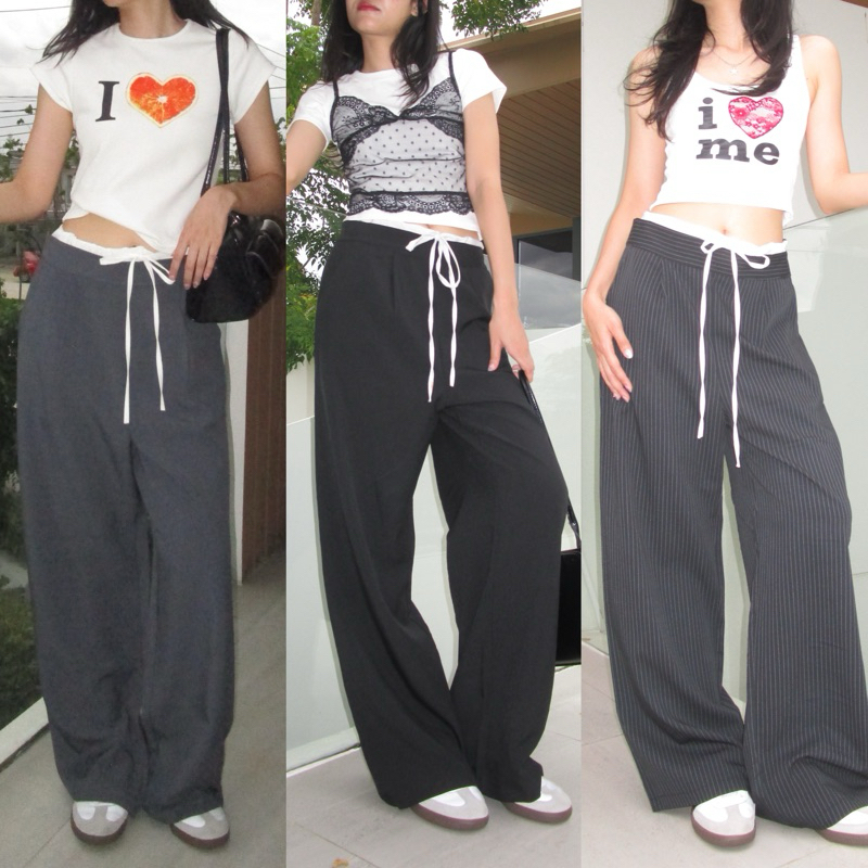 𝑇ℎ𝑒𝑦𝑜𝑢𝑟𝑙𝑜𝑜𝑘𝑠 786 #พร้อมส่ง 𝗟𝗮𝘆𝗲𝗿 𝗣𝗮𝗻𝘁𝘀 กางเกงขายาว เย็บเลเยอร์ผูกเอว (กดใน 𝗟𝗶𝘃𝗲 ลดเหลือ 𝟐𝟒𝟗฿) *พร้อมส่ง*