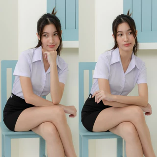 เสื้อนักศึกษาเข้ารูป เสื้อนักศึกษาแขนกระบอกสั้นหลังโล่ง (ทรงอาชีวะถูกระเบียบ) เสื้อนักศึกษาหญิง