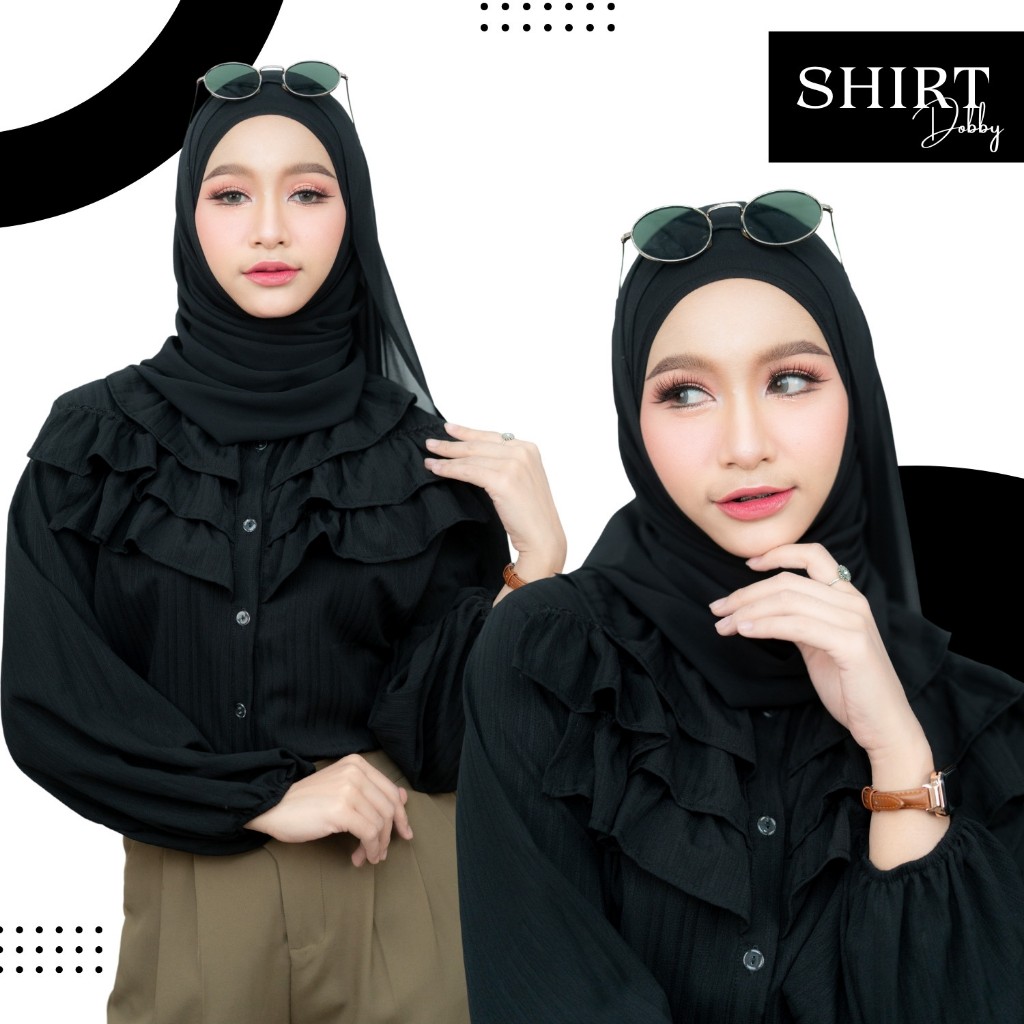 เสื้อระบายคอพวง 3 ชั้น ดีเทลน่ารัก เนื้อผ้าด็อบบี้ สวมใส่สบาย งานแขนสม็อคยางยืด DG14วาริสมุสลิม - รูปที่ 2