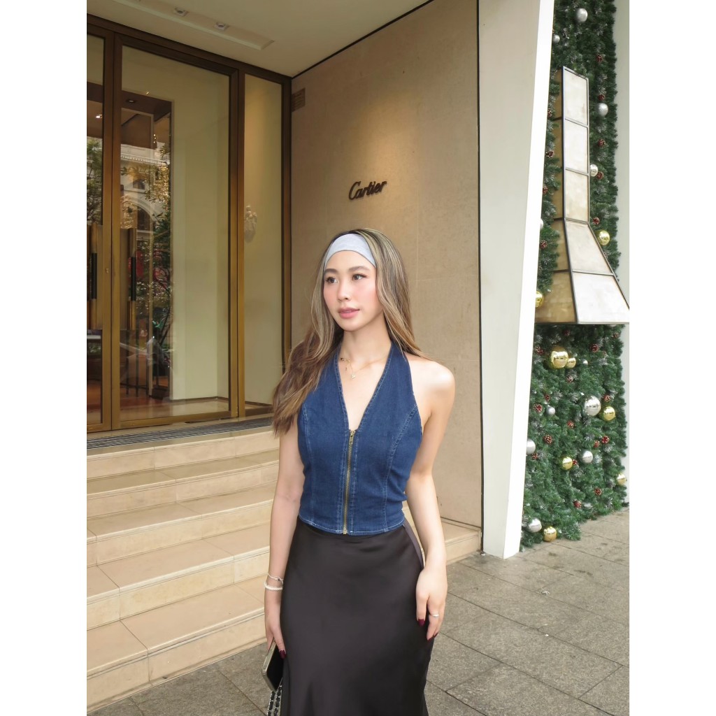 HADHERHEART - HAZEL HALTER เสื้อ คล้องคอ ซิปหน้ายีนส์