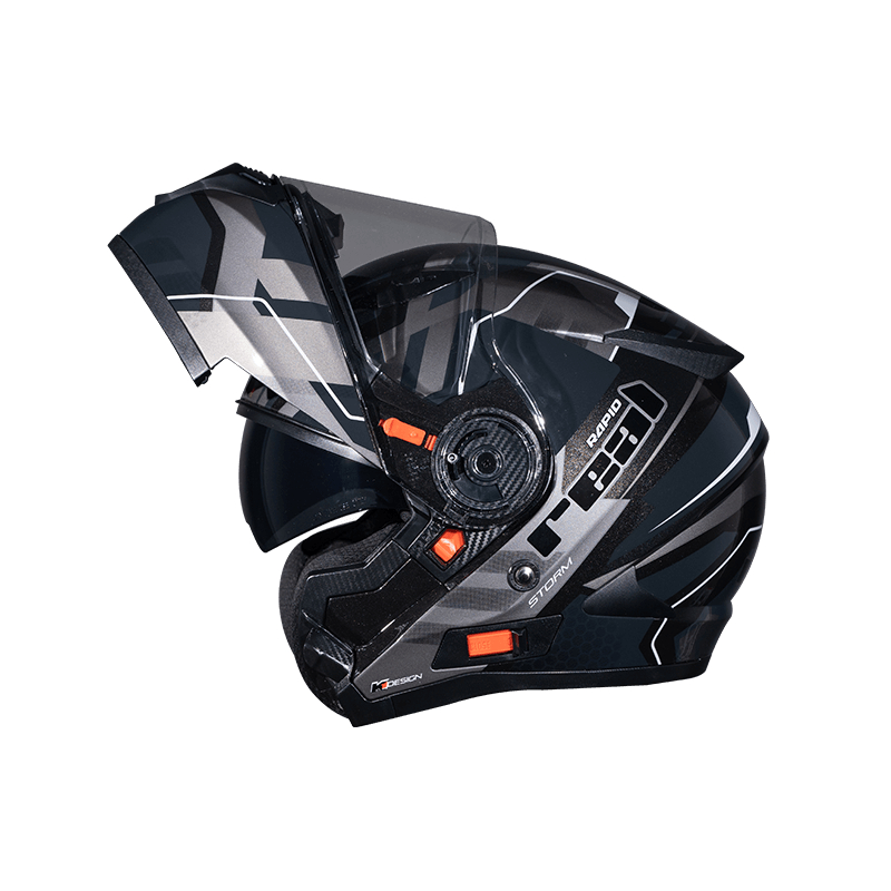 ใหม่ล่าสุด Storm Rapidดำเทาหมวกกันน็อค Real รุ่น Power ทรง ยกคางได้ 2023 ไซร์ S-XXL แว่น2ชั้น