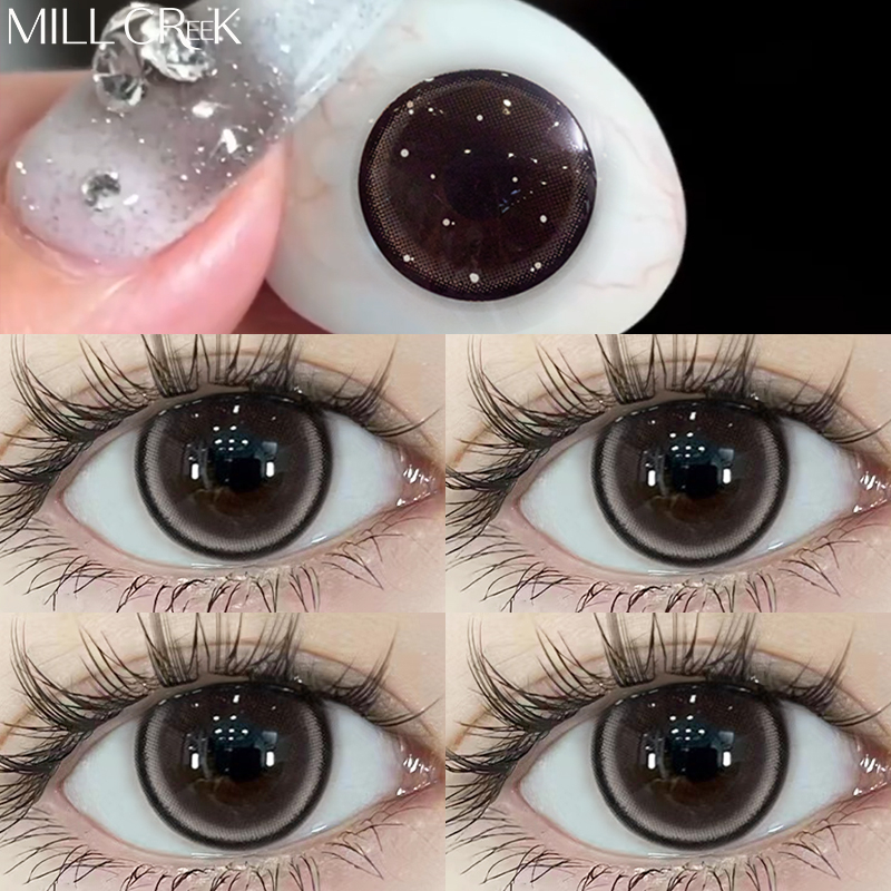 【จำนวนองศา0.00~8.00】【จัดส่งที่รวดเร็ว】MILLCREEK  คอนแทคเลนส์ คอนแทคเลนส์สีดำ 14.5MM แต่งหน้าน่ารักเด