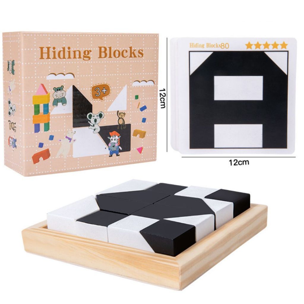 เกมเรียงบล็อก Hiding Blocks 80 รูปแบบ บล็อคฝึกสมาธิ จัดเรียงบล็อกให้ได้ตามรูปแบบ ของเล่นเสริมการเรียนรู้ สําหรับเด็ก