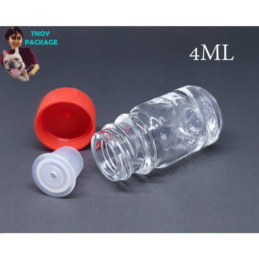 ขวด 4 มล.(100ใบ)ขวดแก้วใส 4ml / 4cc ฝา + จุกรู / จุกตัน มีจุก2แบบ ร้านTnoy Package บรรจุภัณฑ์