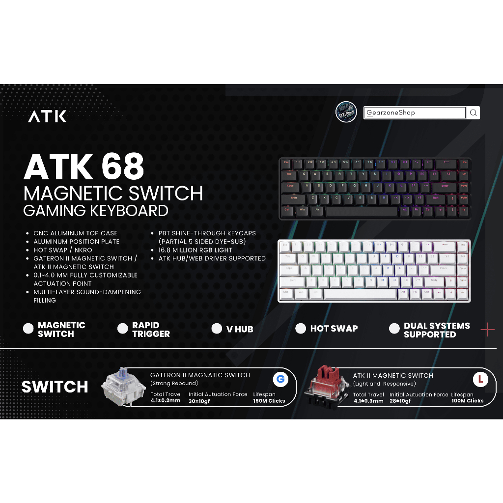 [สินค้าพร้อมส่ง] ATK68 คีย์บอร์ดเกมมิ่ง แกนแม่เหล็ก PBT 68 คีย์