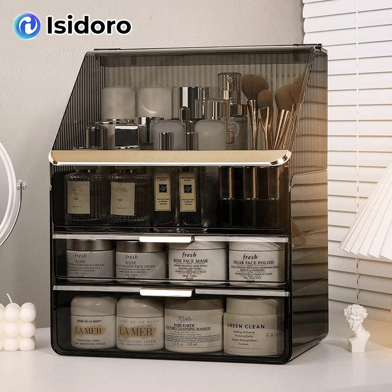 Isidoro เครื่องสําอางค์กล่องเก็บของ วางบนโต๊ะ โต๊ะเครื่องแป้ง ผลิตภัณฑ์ดูแลผิว ลิปสติก ชั้นวางของ ตู้เก็บอุปกรณ์แต่งหน้า