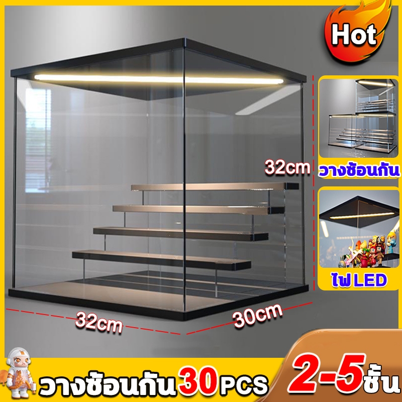 กล่องไม้LED กล่องอะคริลิค Popmart กล่องโชว์โมเดล 2/3/4/5ชั้น างซ้อนกันได้ กันฝุ่น กันน้ำประกอบง่าย ตู้โมเดล