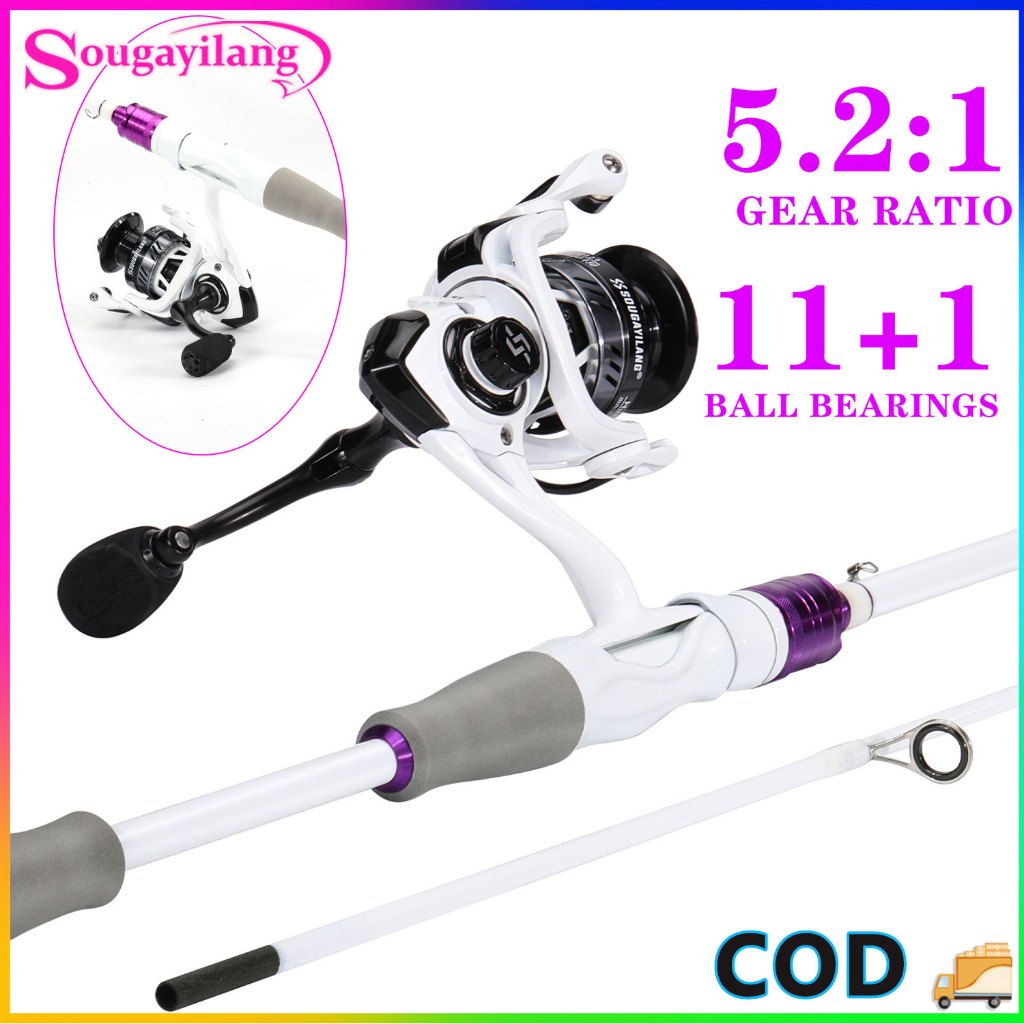 Sougayilang ชุดตกปลา 1.8M 2 ส่วนคาร์บอนไฟเบอร์เบ็ด 1 5.2: 1 อัตราส่วนเกียร์ 11 + 1BB มือซ้ายและขวาเปลี่ยนรีลตกปลา