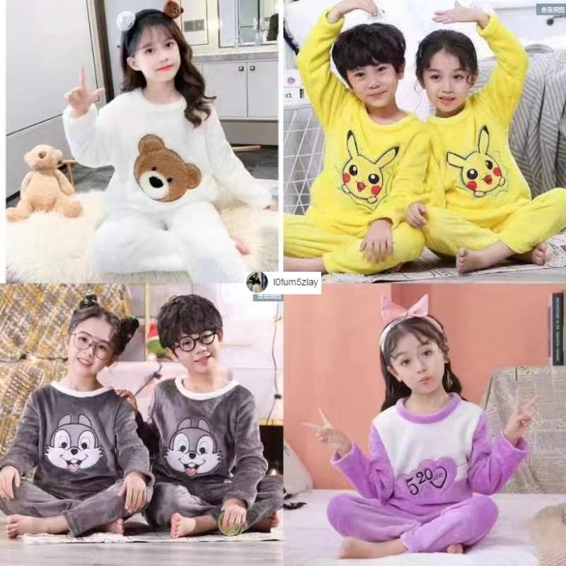 ชุดนอนสําหรับเด็ก， ชุดนอน 2 ชิ้น，ชุดนอนผ้าสักหลาด， น่ารักสบายและอบอุ่น，ขายาว+เสื้อ