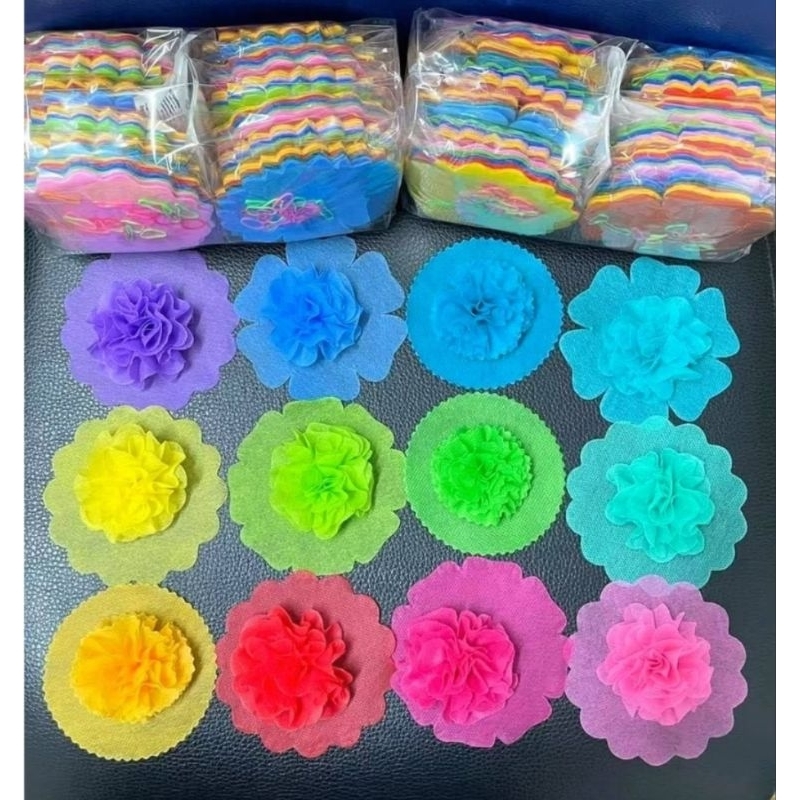 600แผ่น รุ่นคละสี กระดาษสาพับห่อเหรียญ โปรยทานพร้อมหนังยาง โหลละ12ถุง ถุงละ50แผ่น ห่อ