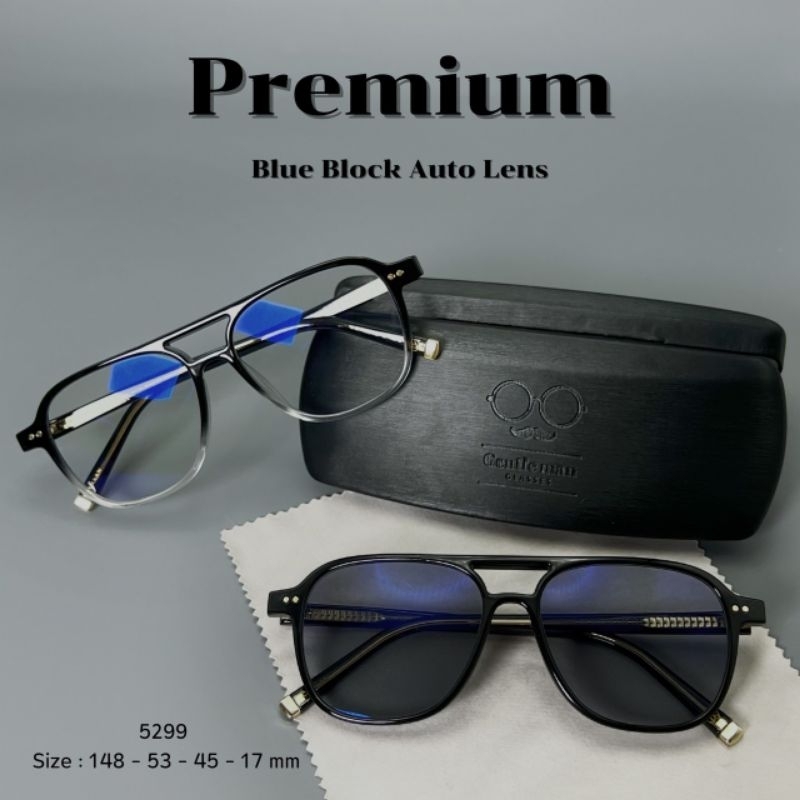 แว่นตาเลนส์พรีเมี่ยมบลูบล็อกออโต้ กรองแสงหน้าจอคอม มือถือ กันรังสีสีฟ้า กันแดดUV400  (รหัส 5299)