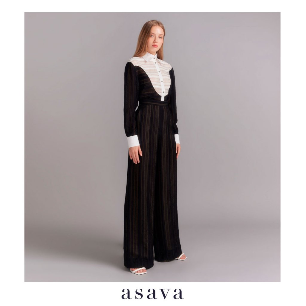 [asava aw23] Evelyn Striped Wide Leg Pants กางเกงผู้หญิง ขายาว เอวสูง กระเป๋าข้าง ซิปหลัง