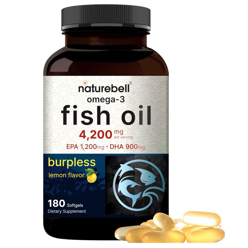 [ NATUREBELL ]❇️ OMEGA-3 FISH OIL 4,200 MG ( บำรุงหัวใจ & สมอง )( 180 ซอฟ์ทเจล )