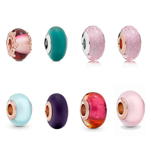 มูราโน่PANDORA เงินแท้ ชาร์มมูราโน่ เงิน925 แบบไม่มีโลโก้ S925 สีโรสโกลด์&สีเงิน