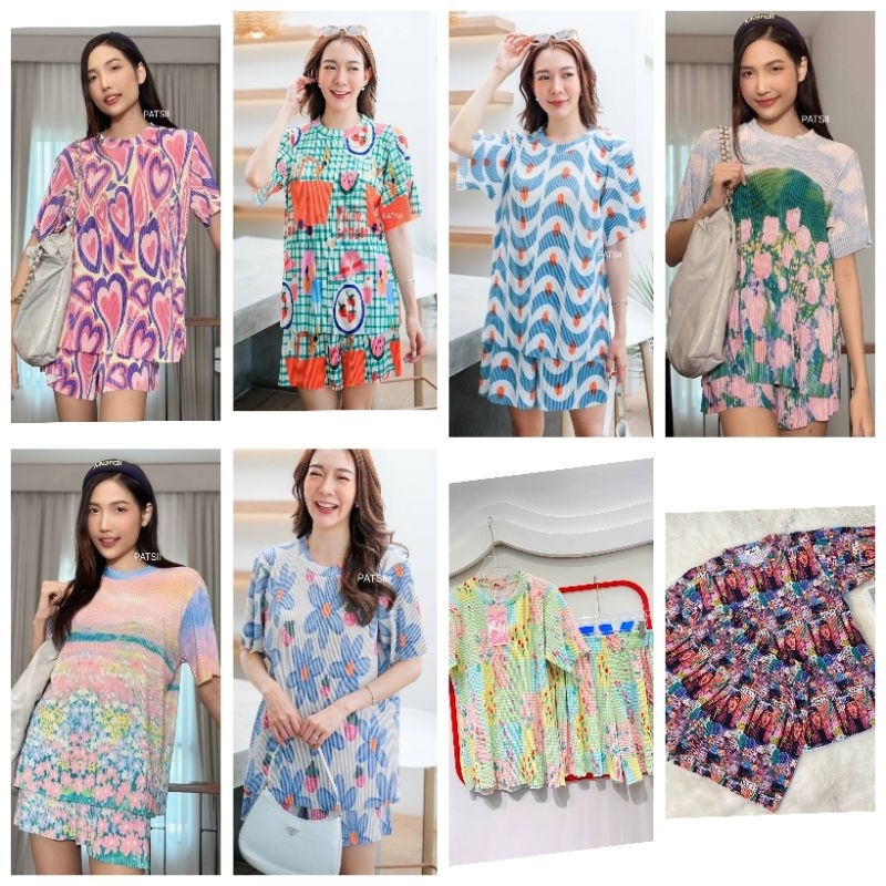 เซทอัดพลีท ขาสั้น งานน่ารักใส่สบาย(มีลายมากกว่าในรูปค่ะ)