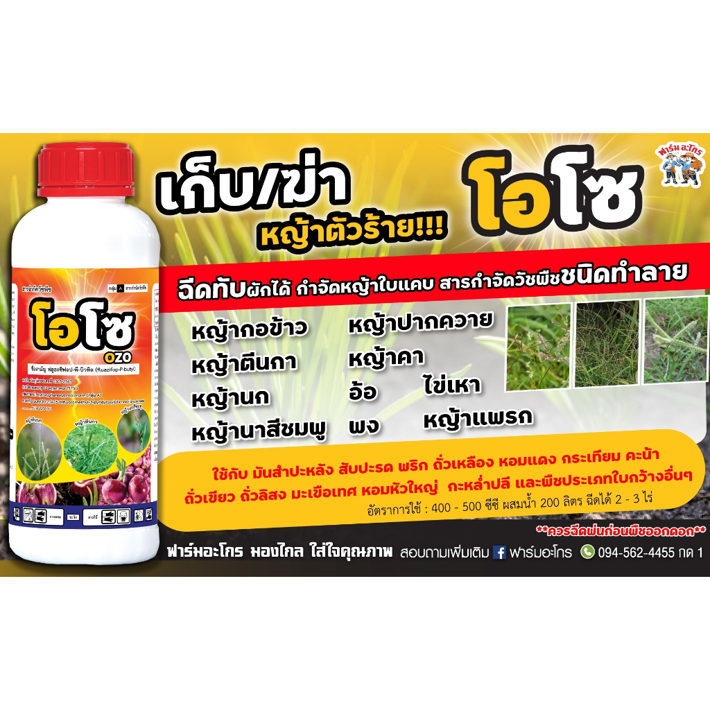 โอโซ สารกำจัดวัชพืชชนิดเลือกทำลาย กำจัดวัชพืชใบแคบ ฉีดทับผักได้