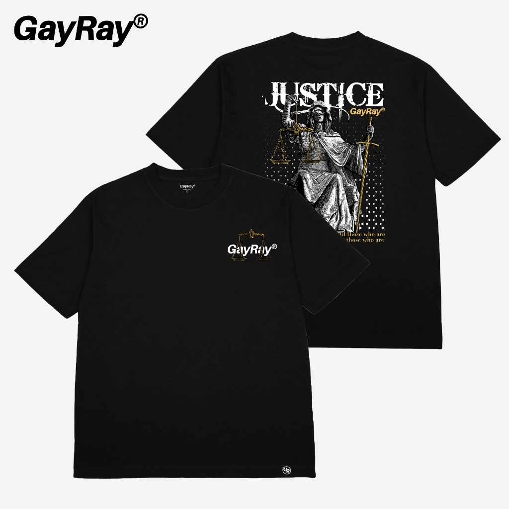 GayRay ⎰JUSTICE.⎱  เสื้อยืดโอเวอร์ไซส์ Cotton 100% นุ่่ม ใส่สบาย
