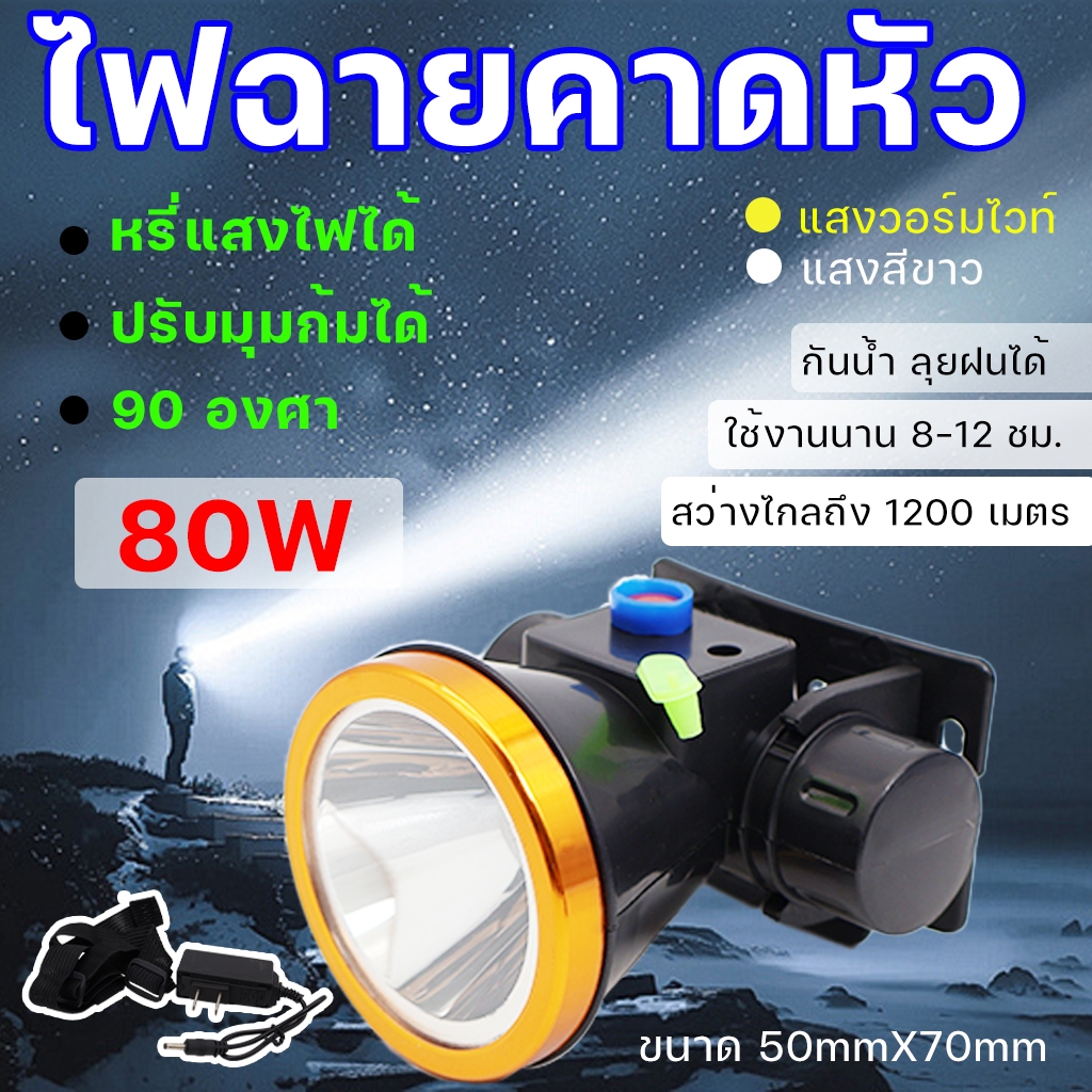 ไฟฉายคาดหัว ไฟฉายคาดหัวแรงสูง led 80W 100W 150Wส่องไกล 1000เมตร ไฟฉายชาร์จไฟ แสงไฟขาว