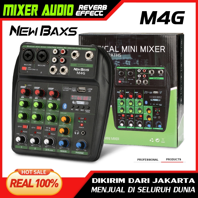 NEW BAXS M4G เครื่องผสมสัญญาณเสียงระดับมืออาชีพ 4 ช่อง 48V Phantom Power อินเทอร์เฟซ USB Bluetooth Home Live Use