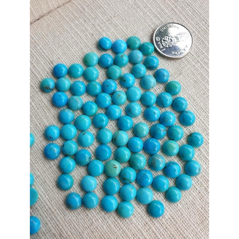 กลม หลังเบี้ย 7มิล 1เม็ด‘ หินแท้ เทอควอยซ์ Natural Turquoise อัญมณี พลอยสีฟ้า หินธรรมชาติ Gemstone Gems Stone อัญมณีแท้