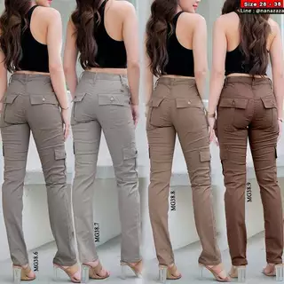 (พร้อมส่ง) NANAZAZA - MG038 กระบอกเล็กยืด คาร์โก้สไตล์ กระเป๋ากล่อง 100% COTTON DENIM