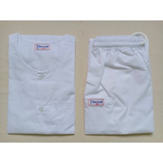 ชุดปฏิบัติธรรมผ้าคอมทวิวสีขาวละมุน รัตนาภรณ์ (เสื้อแขนสั้น +…