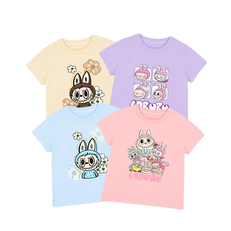 【พร้อมส่ง】เสื้อยืดแขนสั้นเด็กสไตส์เกาหลี สกรีนลายการ์ตูนน่ารักใส่ได้ทั้งหญิงและชาย ผ้าโพลีเอสเตอร์ ใส่สบาย