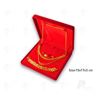 รวมกล่องกำมะหยี่ใส่เซ็ตเครื่องประดับ แหวน ต่างหู สร้อยคอ ขนาด 15x17x3 cm จัดเก็บได้ครบชุดจิวเวอรี่