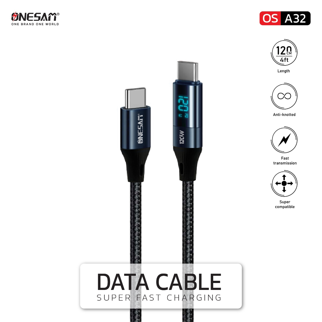สายชาร์จและถ่ายโอนข้อมูล ONESAM รุ่น OS-A32 สาย Data Cable ยาว 1.2 ม. ของแท้100% รับประกัน1ปี  120W