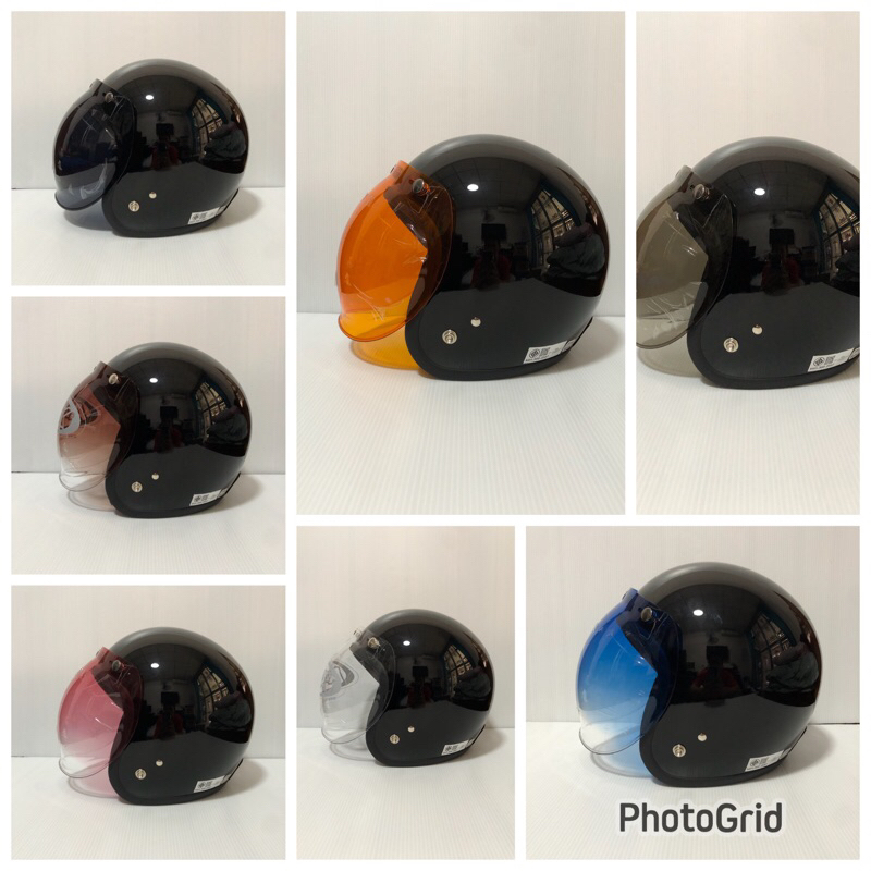 หมวกกันน็อคแนววินเทจ สีดำเงา (ผ้าดำขอบยางดำ) พร้อมชิว Bubbel มีหลายสีให้เลือก