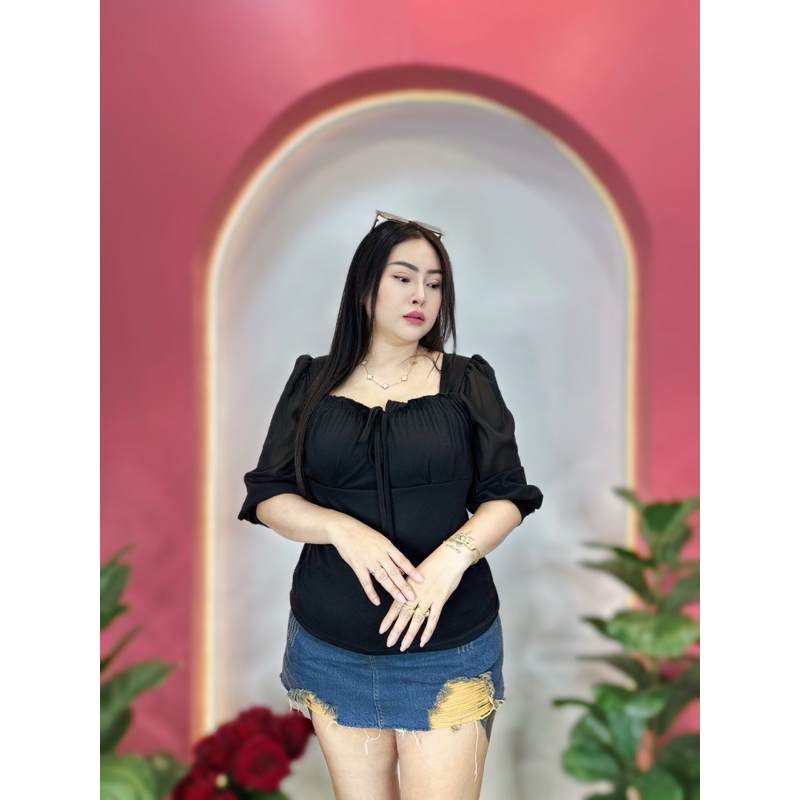 เสื้อสาวอวบ อก36-46 ยาว 24ผ้าร่อง**รุ่นจั้มอกแขนชีฟอง - รูปที่ 3